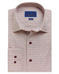 David Donahue Fit Stretch Check Dress Shirt In Merlotgold At Nordstrom