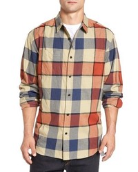 Orange Check Flannel Long Sleeve Shirts for Men | Lookastic