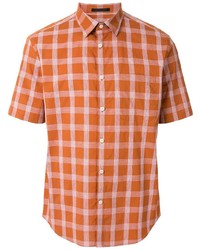 Orange Check Linen Short Sleeve Shirt