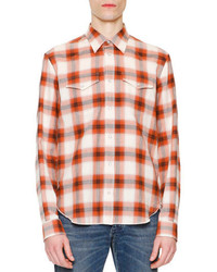 Orange Check Long Sleeve Shirt