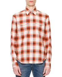 Maison Margiela Check Long Sleeve Western Shirt Orange
