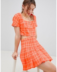 Orange Check Mini Skirt
