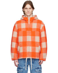 Orange Check Wool Bomber Jacket