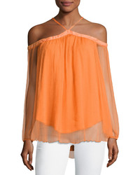 Karina Grimaldi Portezuleo Off The Shoulder Chiffon Top Orange