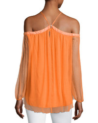 Karina Grimaldi Portezuleo Off The Shoulder Chiffon Top Orange