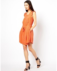 See by Chloe Silk Dress With Ruffle Sleeves And Tie Waist