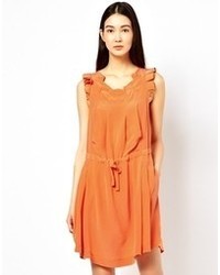 See by Chloe Silk Dress With Ruffle Sleeves And Tie Waist