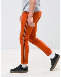 Asos Skinny Chino With Contrast Side Stripe In Orange