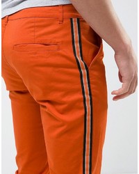 Asos Skinny Chino With Contrast Side Stripe In Orange