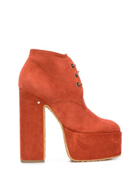 Orange Chunky Suede Ankle Boots