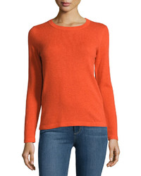 Neiman Marcus Cashmere Basic Pullover Sweater Orange