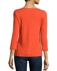 Neiman Marcus Cashmere Pullover Bateau Sweater Orange