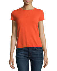 Neiman Marcus Cashmere Short Sleeve Pullover Top Orange