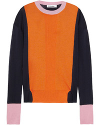 Jil Sander Color Block Silk Cotton And Cashmere Blend Sweater Orange