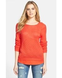 Dex Back Zip Patterned Sweater With Woven Contrast Orange Small