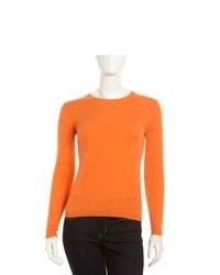 Neiman Marcus Cashmere Crewneck Long Sleeve Sweater Orange