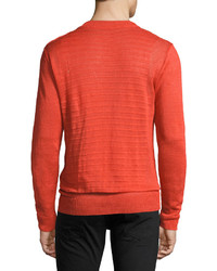 Balmain Ribbed Linen Button Shoulder Sweater Orange