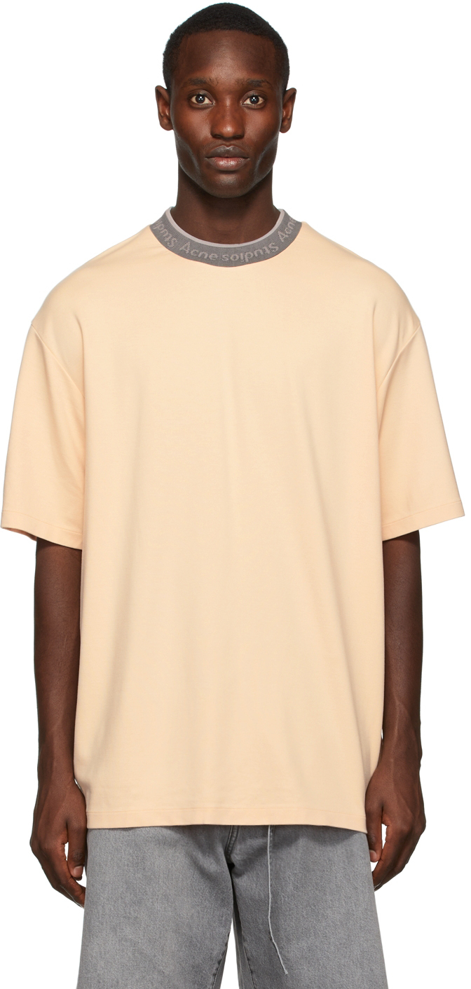 Acne Studios Beige Logo Collar T Shirt, $210 | SSENSE | Lookastic