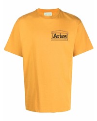 Aries Logo Print Crewneck T Shirt