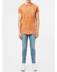 Topman Orange Acid Wash Forgotten Print Muscle Fit Roller T Shirt