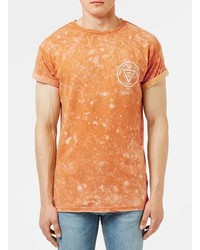 Topman Orange Acid Wash Forgotten Print Muscle Fit Roller T Shirt