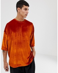 ASOS DESIGN Oversized T Shirt With Half Sleeve In Rust Velour