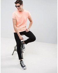 Asos T Shirt With Crew Neck And Roll Sleeve In Orange