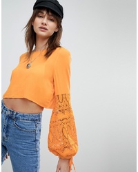 Orange Crochet Long Sleeve Blouse