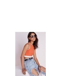 Missguided Contrast Ribbed Crop Top Orange