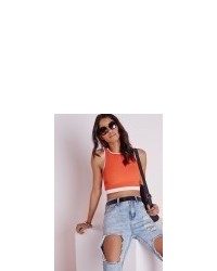 Missguided Contrast Ribbed Crop Top Orange