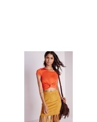 Missguided Knot Front Capped Sleeve Crop Top Orange