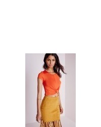 Missguided Knot Front Capped Sleeve Crop Top Orange