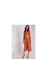 Missguided High Waisted Crepe Culottes Rust