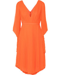 Halston Heritage Cutout Pliss Georgette Dress Bright Orange
