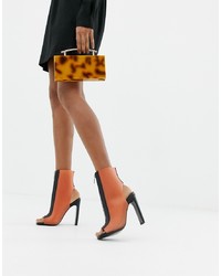 Orange Cutout Leather Ankle Boots