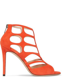 Jimmy Choo Ren Suede Cutout Sandals Bright Orange