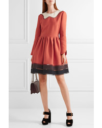 Fendi Cutout Color Block Wool And Silk Blend Mini Dress Orange