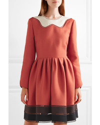 Fendi Cutout Color Block Wool And Silk Blend Mini Dress Orange
