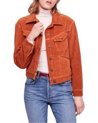 orange denim jacket outfit
