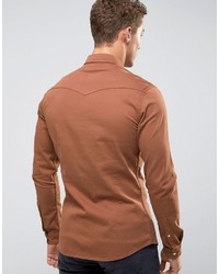 Asos Skinny Western Denim Shirt In Orange