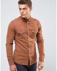 Asos Skinny Western Denim Shirt In Orange