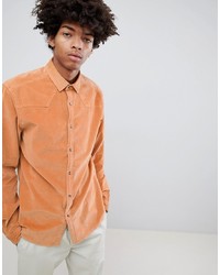 ASOS DESIGN Stretch Slim Western Cord Shirt In Pale Orange