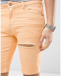 Asos Denim Shorts In Super Skinny Orange With Thigh Rip