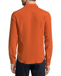 CNC Costume National Costume National Button Front Woven Dress Shirt Orange