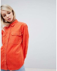 Asos Design Cord Shirt In Orange