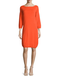 Joan Vass 34 Sleeve Cotton Dress Poppy Orange Plus Size