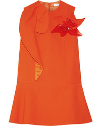 DELPOZO Appliqud Ruffled Stretch Cotton Blend Crepe Mini Dress Bright Orange