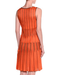 Missoni Sleeveless Metallic Trim Plisse Dress Orange