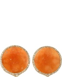 Bochic Orange Jade And Diamond Button Earrings