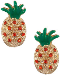 Lydell NYC Crystal Pineapple Stud Earrings Orange